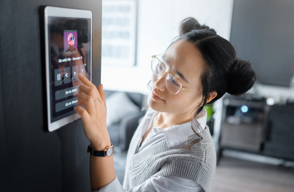 Cyber security, technology and Asian woman with security password in office, workspace and building.